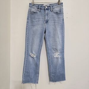 JUST BLACK DENIM size 26 High Distressed Cut Hem Jeans Light Wash MADE IN USA